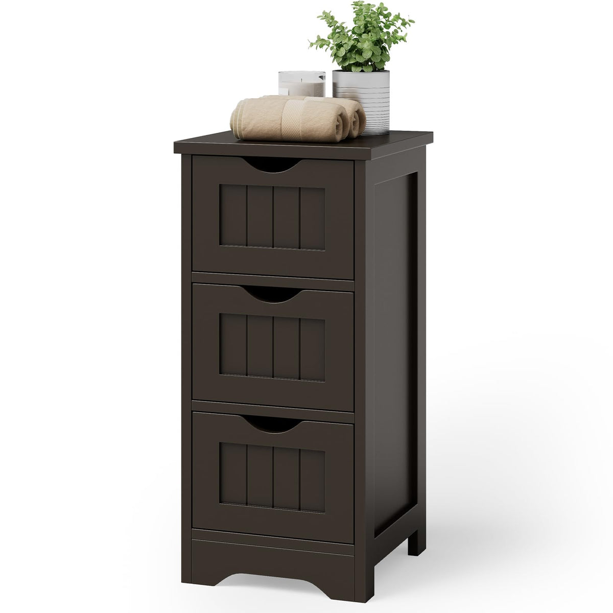 Giantex Bathroom Floor Cabinet, Side Storage Organizer Cabinet with 3 Drawers, Anti-Toppling Kit, White