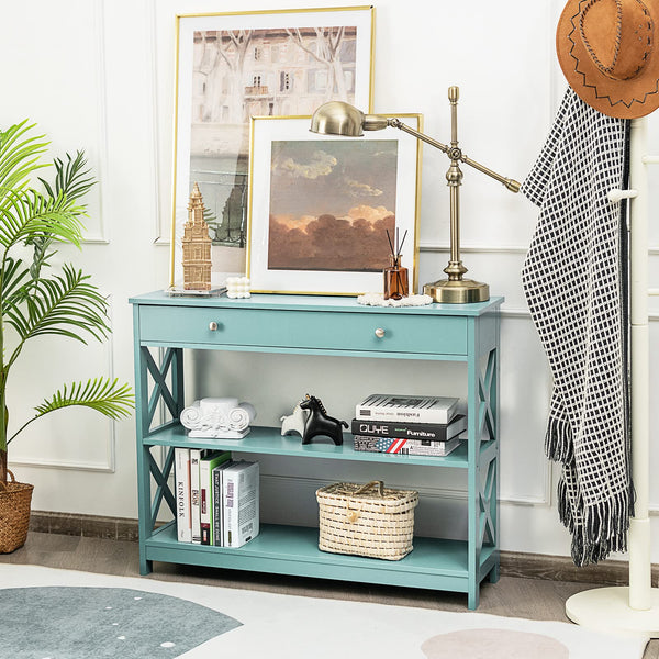 Giantex 3-Tier Console Table, Sofa Table with 1 Drawer and 2 Storage Shelves