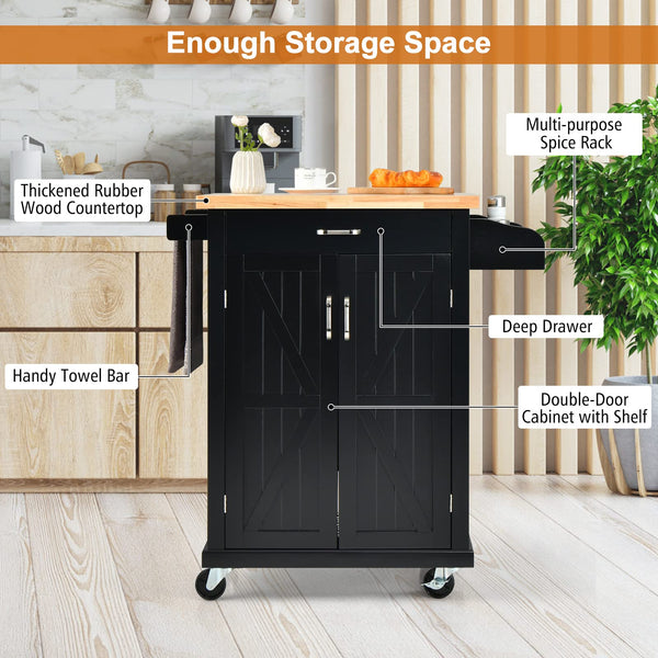Giantex Kitchen Cart w/Rubber Wood Top