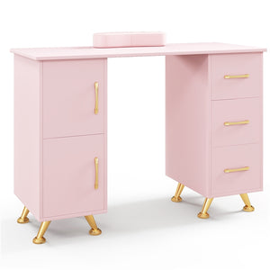 Manicure Table Nail Desk with Drawers, Wrist Rest, Metal Legs, Nail Tech Station