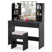 Makeup Vanity Desk with Lighted Mirror and Open Shelves for Bedroom