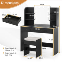 Makeup Vanity Desk with Lighted Mirror and Open Shelves for Bedroom