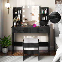 Makeup Vanity Desk with Lighted Mirror and Open Shelves for Bedroom