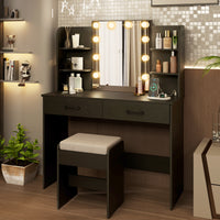 Makeup Vanity Desk with Lighted Mirror and Open Shelves for Bedroom