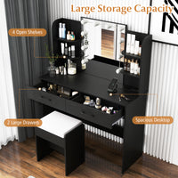 Makeup Vanity Desk with Lighted Mirror and Open Shelves for Bedroom