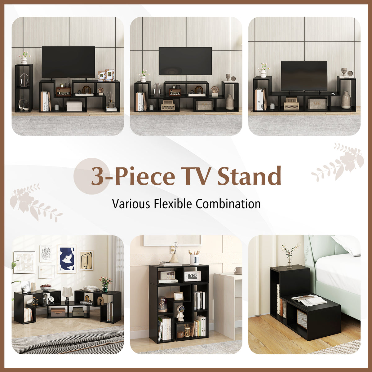 Giantex 3 Pieces Adjustable TV Console Stand