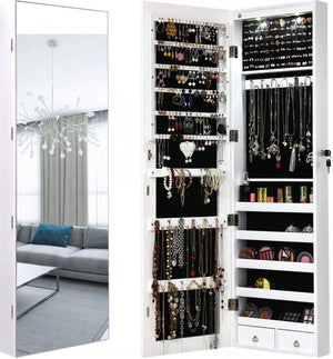Mirror Jewelry Armoire, Wall Mounted/Over Door Jewelry Organizer w/Full Screen Mirror