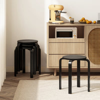 Set of 4 Round Stacking Stools, Solid Wood Dining Room Stool