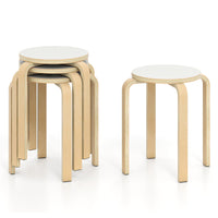 Set of 4 Round Stacking Stools, Solid Wood Dining Room Stool