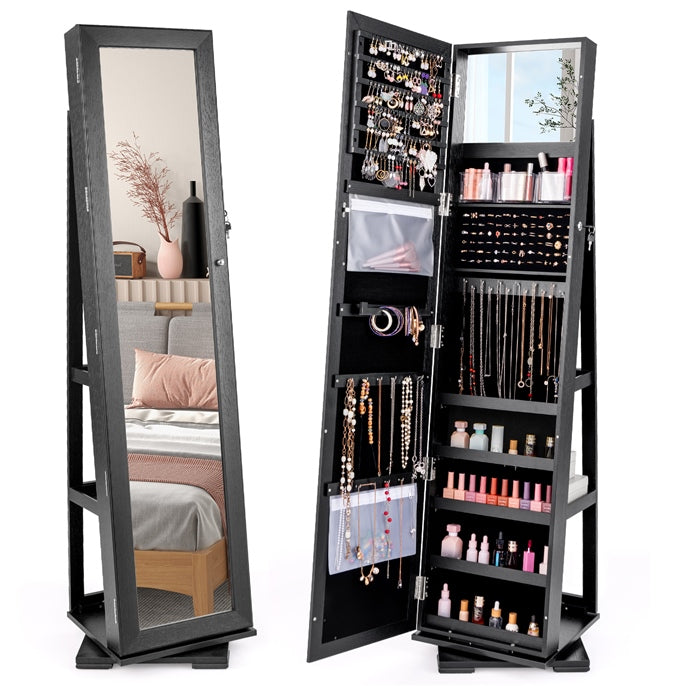 Giantex 360 Rotating Mirrored Jewelry Cabinet, Free Standing Jewelry Armoire, Full Length Mirror