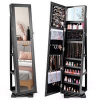 Giantex 360 Rotating Mirrored Jewelry Cabinet, Free Standing Jewelry Armoire, Full Length Mirror