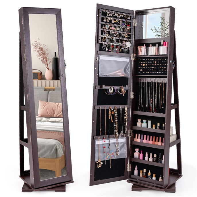 Giantex 360 Rotating Mirrored Jewelry Cabinet, Free Standing Jewelry Armoire, Full Length Mirror