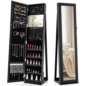 Giantex 2-in-1 Standing Jewelry Armoire w/ Higher Full Length Mirror, Lockable Jewelry Cabinet Organizer