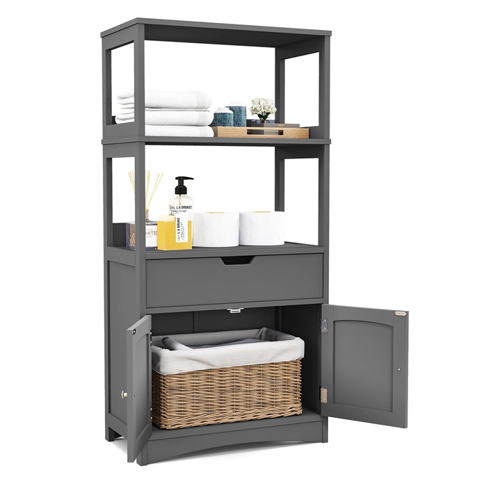 Giantex Floor Storage Cabinet, Freestanding Organizer, Kitchen Pantry Holder w/Anti-Toppling Mechanism, Wooden Entryway Sideboard