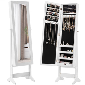 Mirror Jewelry Cabinet Standing with 4 Shelves and 3 Adjustable Tilt Angles