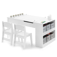 Kids Table and Chairs Set, 2 in 1 Wooden Art Table & Easel Set for Children with 2 Chairs