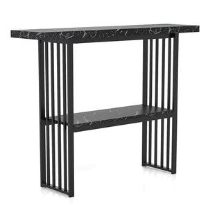 Giantex 2-Tier Console Table, White Faux Marble Sofa Table w/Open Shelf, Gold Steel Frame