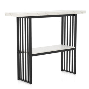 Giantex 2-Tier Console Table, White Faux Marble Sofa Table w/Open Shelf, Gold Steel Frame