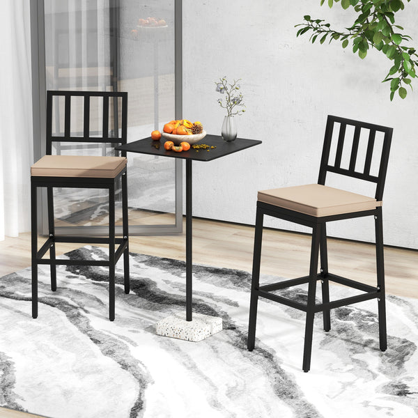 2 PCS Patio Bar Chairs, Heavy-Duty Metal Frame Bar Stools Set of 2