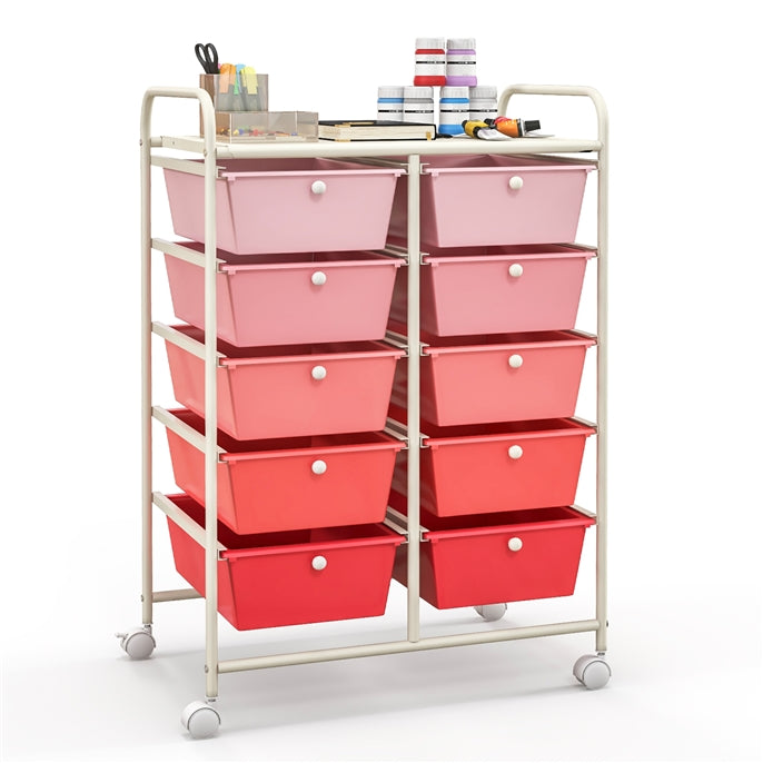 Giantex 10-Drawer Storage Cart w/Universal Wheels, Rolling Cart w/Handles, Mobile Organizer Unit w/Removable Drawers