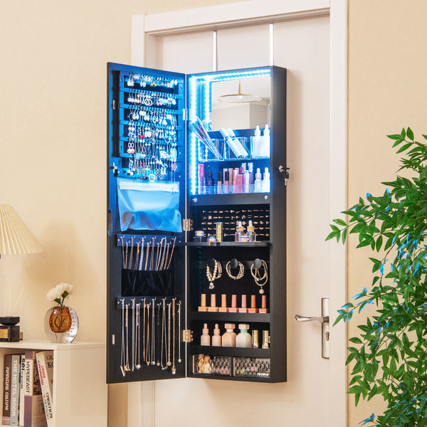 Giantex Wall/Door Mounted Jewelry Armoire w/ 3-Color LED Lights, 120CM (H) Full Length Mirror