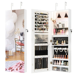 Giantex Wall/Door Mounted Jewelry Armoire w/ 3-Color LED Lights, 120CM (H) Full Length Mirror