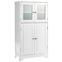 Bathroom Storage Cabinet, Kitchen Pantry Cabinet w/Tempered Glass Doors & Adjustable Shelf