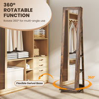 360° Swivel Jewelry Armoire, Standing Jewelry Organizer with Full Length Mirror