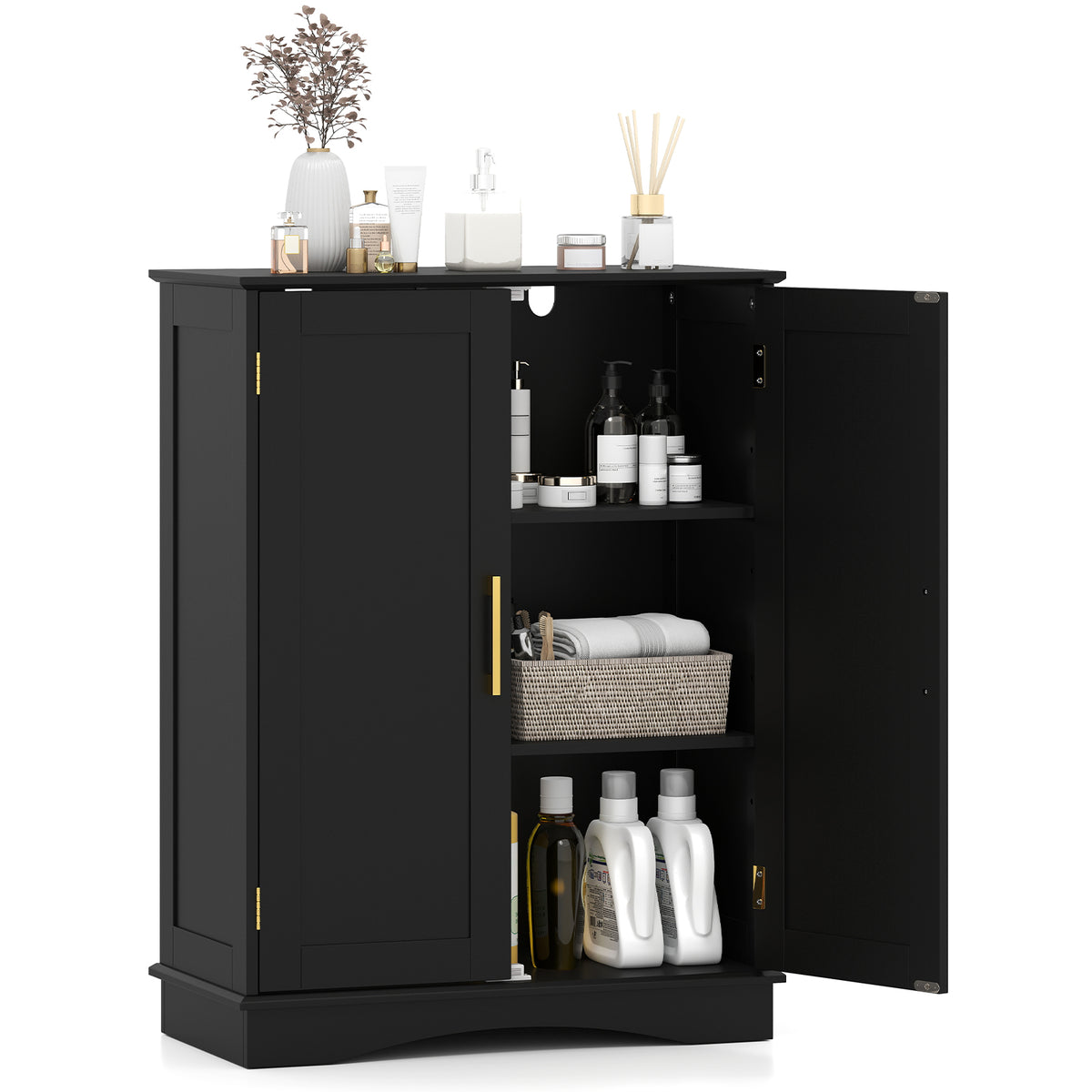 Bathroom Floor Storage Cabinet, 80cm Freestanding Cupboard Buffet Cabinet