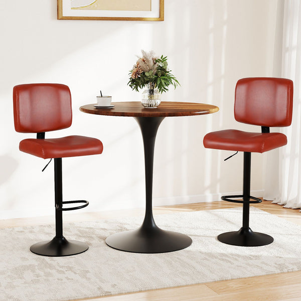 Modern Swivel Bar Stools Set of 2 with Adjustable Height and PU Leather Padded Seat