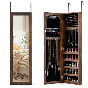 Giantex Jewelry Storage Armoire, Jewelry Armoire Organizer w/ Full Length Mirror, Wall Door Mounted Mirror Jewelry Cabinet