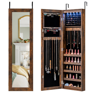 Giantex LED Jewelry Cabinet, Wall Mounted & Door Hanging Jewelry Armoire, Makeup Jewelry Organizer, White