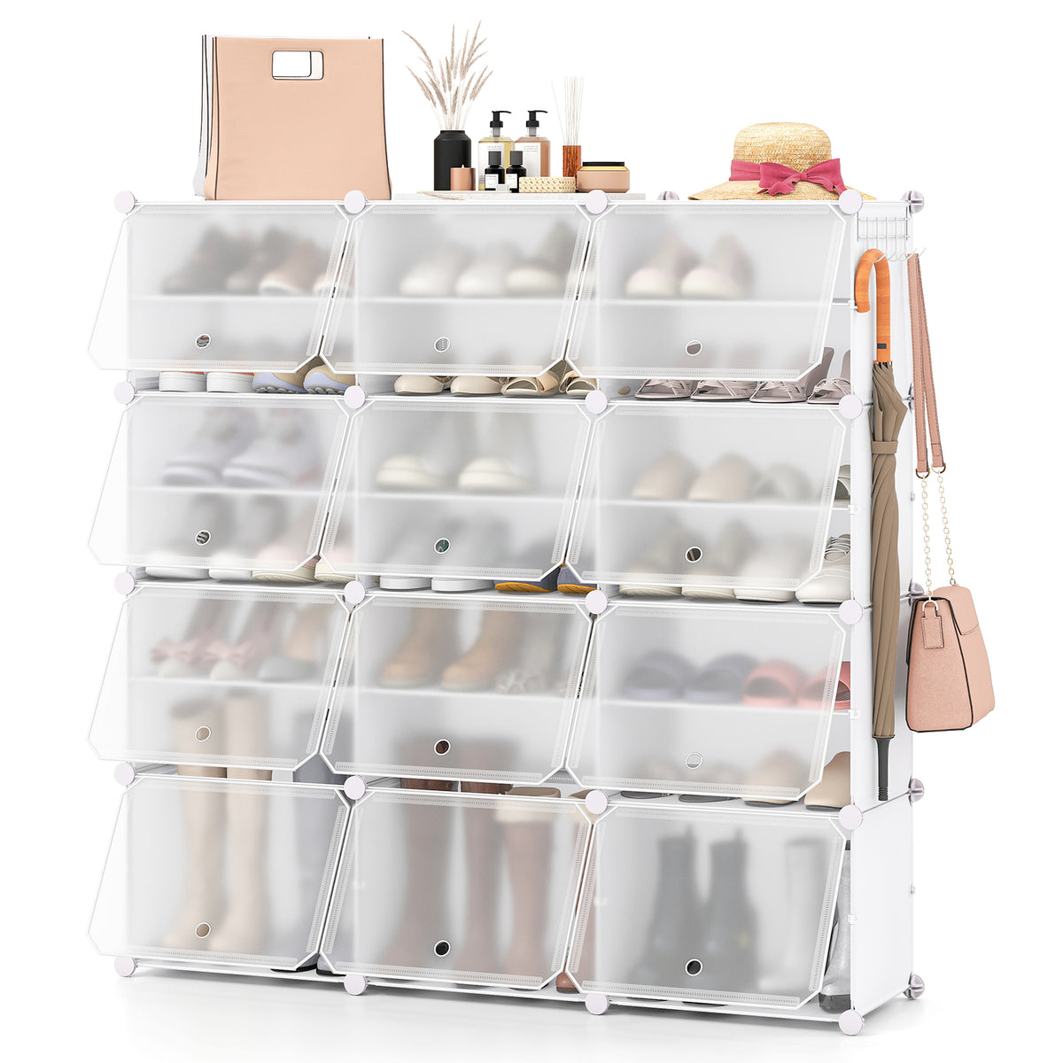 Giantex 12-Cube Shoe Rack Organizer, 48 Pairs Expandable Modular Shoe Storage Cabinet with Door