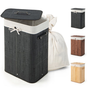 Giantex Laundry Hamper with Lid, 72L Bamboo Laundry Basket with Removable and Machine Washable Liner Bag