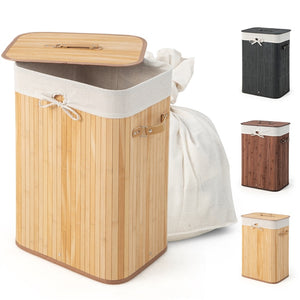 Giantex Laundry Hamper with Lid, 72L Bamboo Laundry Basket with Removable and Machine Washable Liner Bag