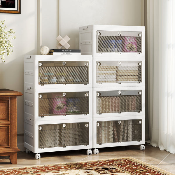 Giantex Plastic Storage Bins, Stackable Storage Boxes with Lid, Collapsible Closet Storage Organizer with Wheels