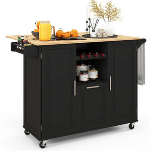 Rolling Kitchen Island Cart, Large Kitchen Island w/Drop-Leaf Countertop & 4 Rotatable Casters