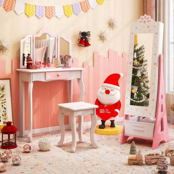 Kids Jewelry Armoire Cabinet Mirror with Storage and 2 Tilt Angles