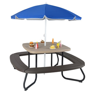 Kids Outdoor Activity Table w/Adjustable & Collapsible Umbrella for up to 8 Children