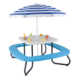 Kids Outdoor Activity Table w/Adjustable & Collapsible Umbrella for up to 8 Children