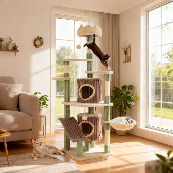 Large Cat Tree for Indoor Kittens 163 cm Tall Kitty Tower with 2 Condos