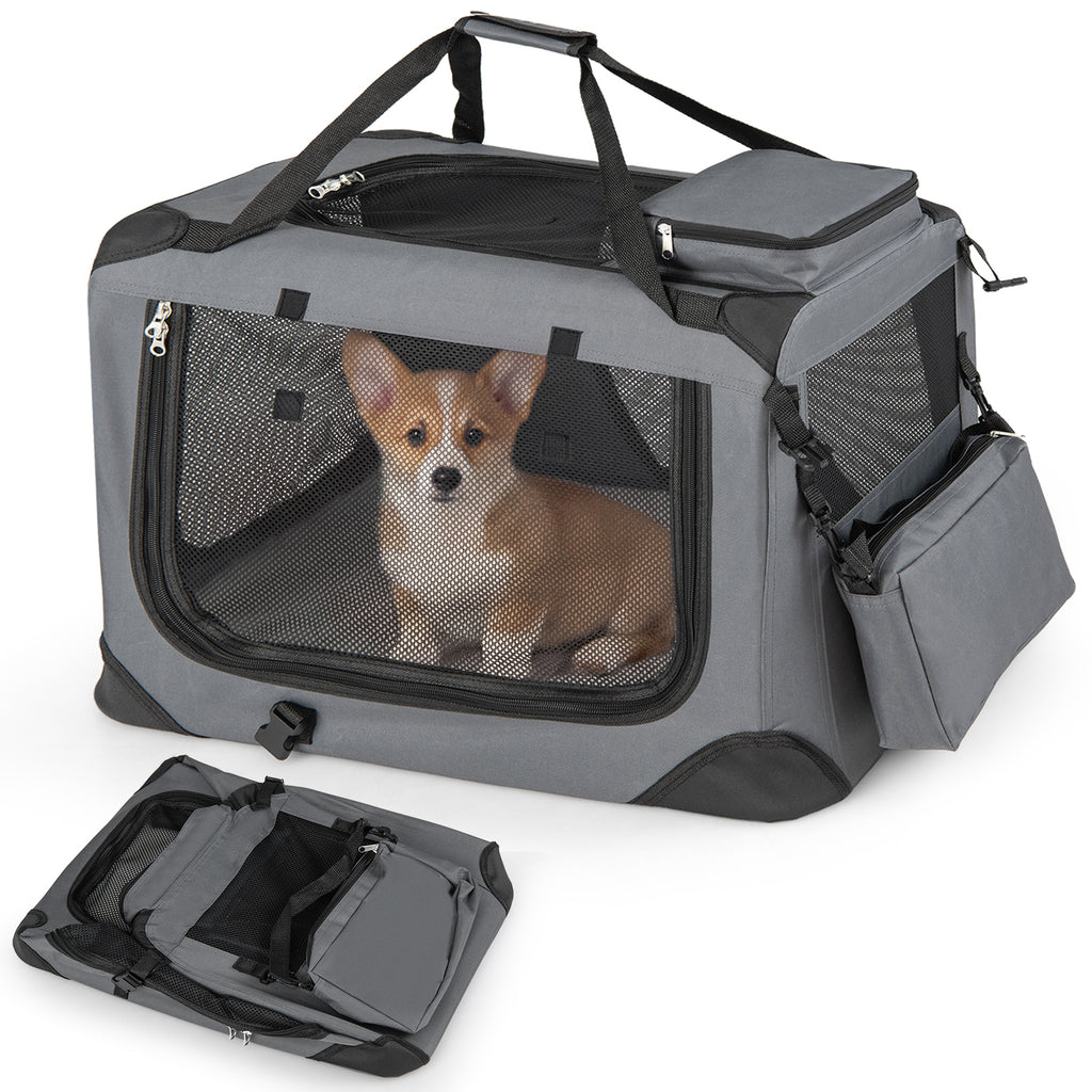 61/72/84/91cm Collapsible Soft Dog Crate with Mesh Windows for Small/M ...