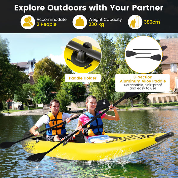 Inflatable Kayak Set, 2-person Kayak with Aluminium Oars, EVA Padded Seat, High Back Support, Hand Pump & Repair Kit, 230 kg Weight Capacity