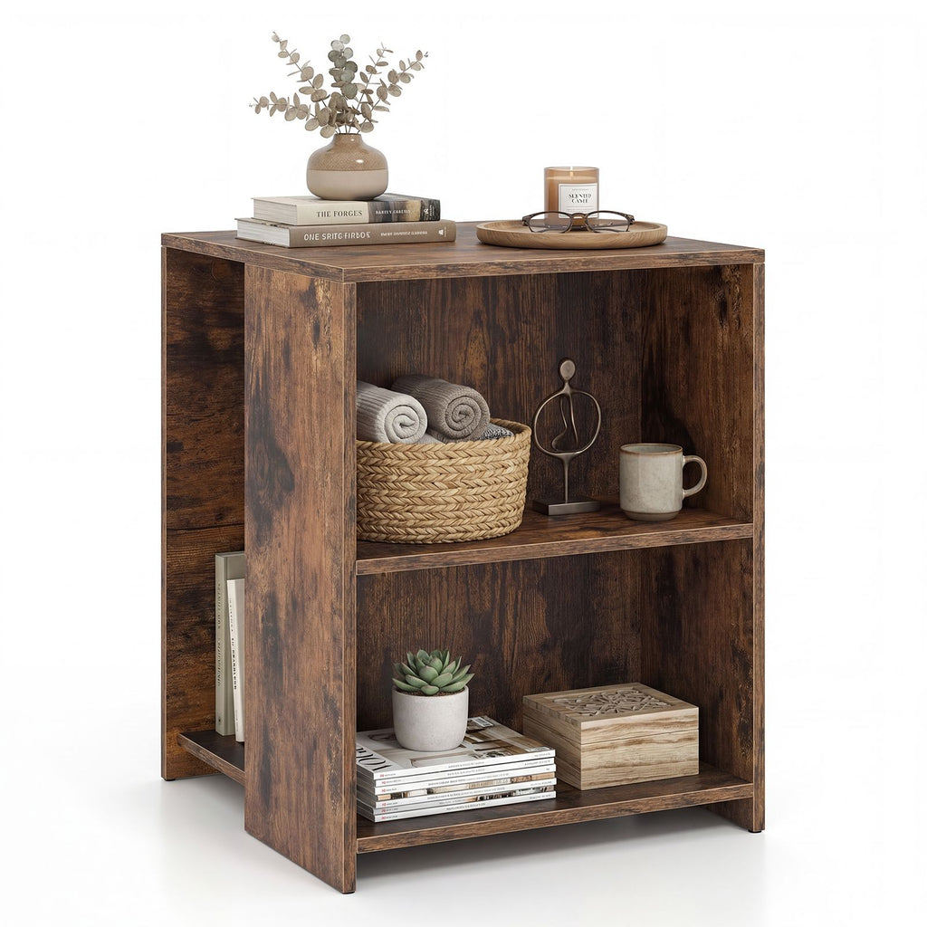 Square Sofa Side Table with Open Storage Shelves for Living Room and B ...
