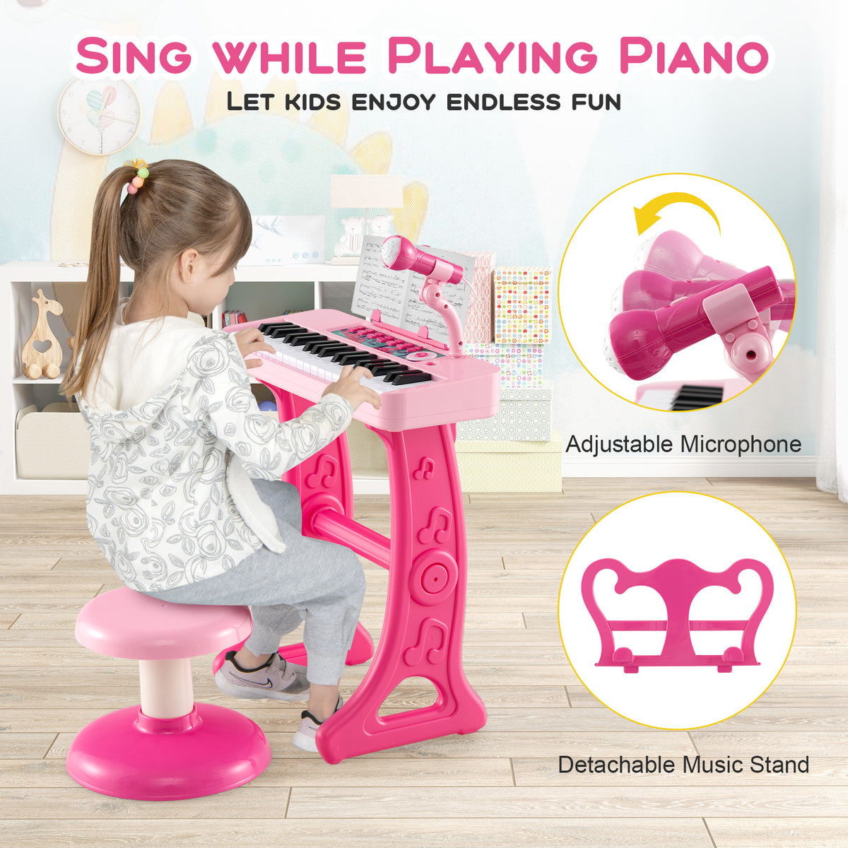 Kids Keyboard Piano with Music Stand & Bench