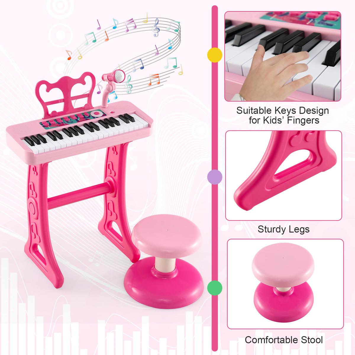 Kids Keyboard Piano with Music Stand & Bench