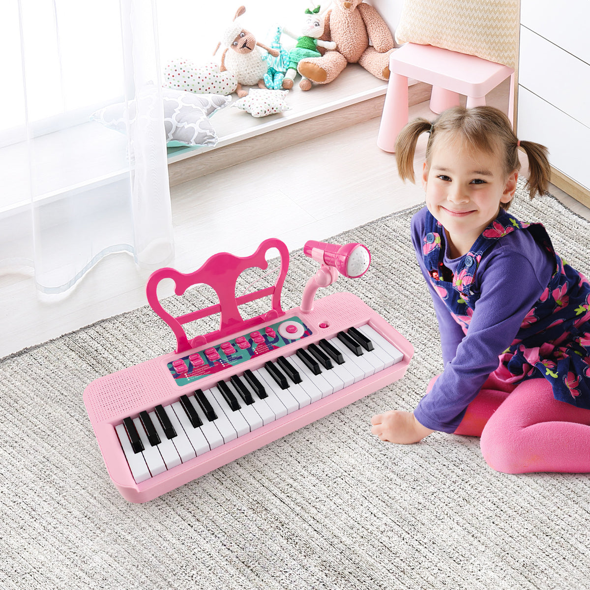 Kids Keyboard Piano with Music Stand & Bench