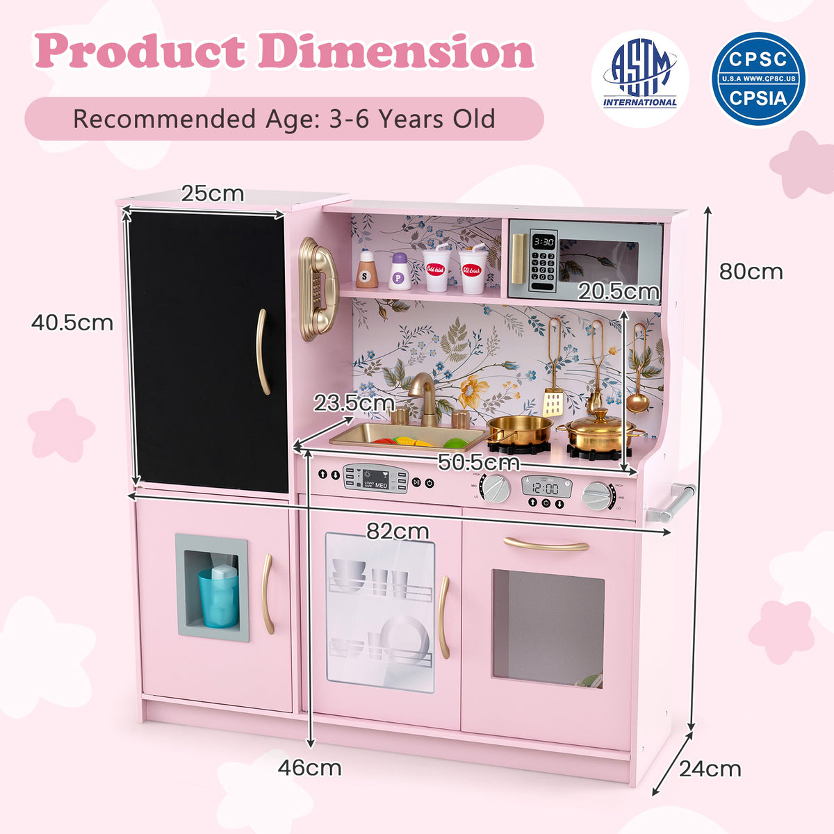 Toddler Kitchen Playset w/ Blackboard, Phone, Microwave