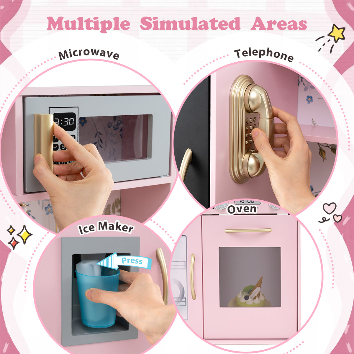 Toddler Kitchen Playset w/ Blackboard, Phone, Microwave