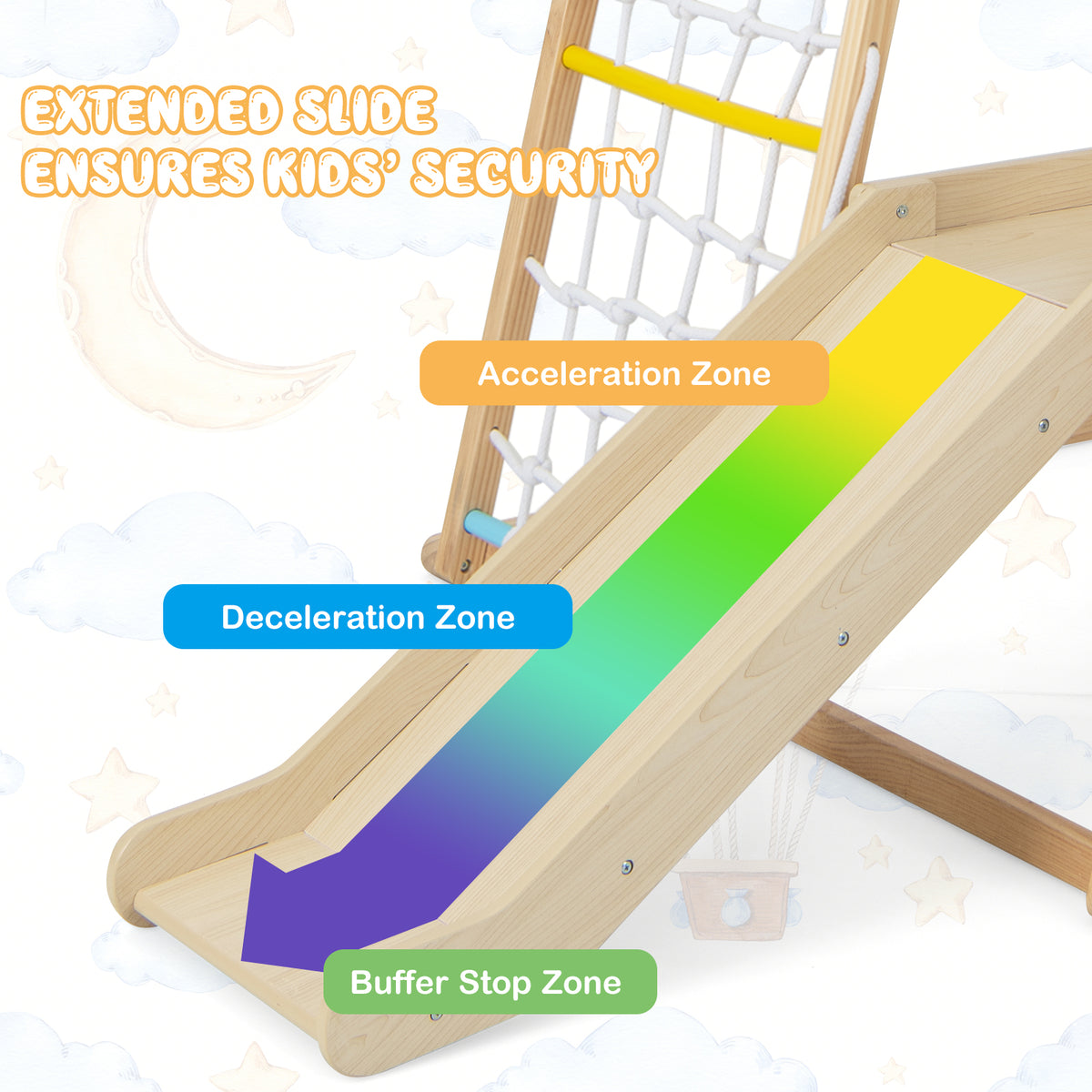 6-in-1 Indoor Jungle Gym, Kids Wooden Playground